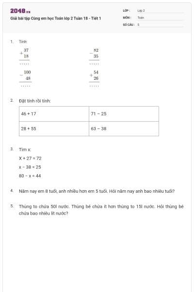 Giải bài tập Cùng em học Toán lớp 2 Tuần 18 - Tiết 1