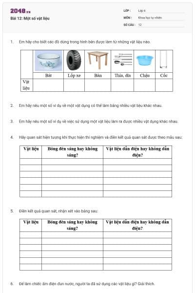 Bài 12: Một số vật liệu