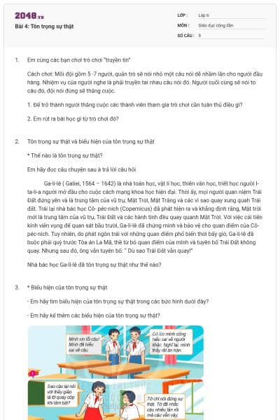 Bài 4: Tôn trọng sự thật