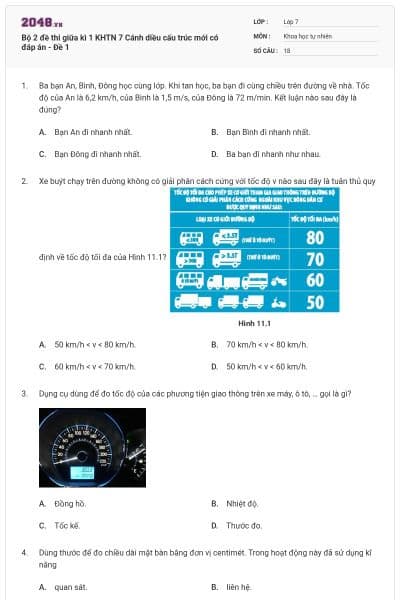 Bộ 2 đề thi giữa kì 1 KHTN  7 Cánh diều cấu trúc mới có đáp án - Đề 1