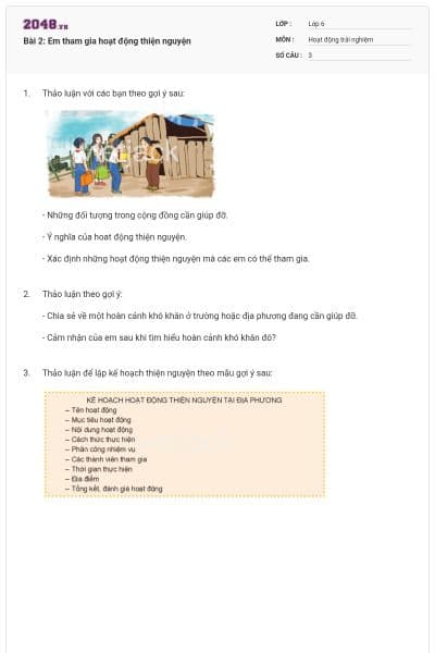 Bài 2: Em tham gia hoạt động thiện nguyện
