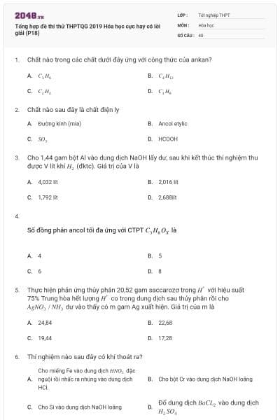 Tổng hợp đề thi thử THPTQG 2019 Hóa học cực hay có lời giải (P18)