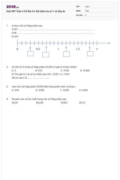 Giải VBT Toán 5 CD Bài 24. Bài kiểm tra số 1 có đáp án