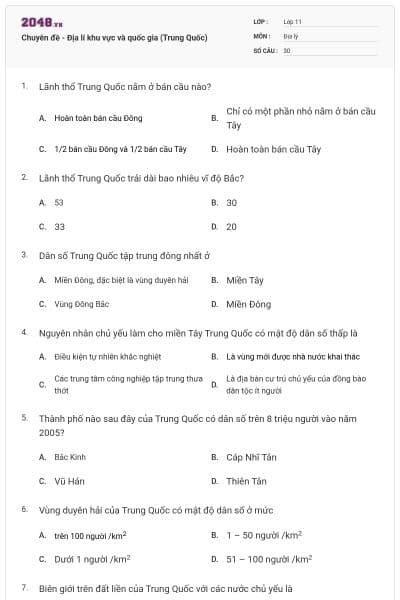 Chuyên đề - Địa lí khu vực và quốc gia (Trung Quốc)
