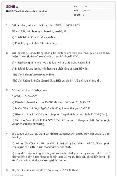 Bài 22: Tính theo phương trình hóa học