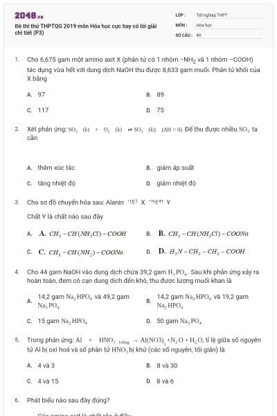 Đề thi thử THPTQG 2019 môn Hóa học cực hay có lời giải chi tiết (P3)