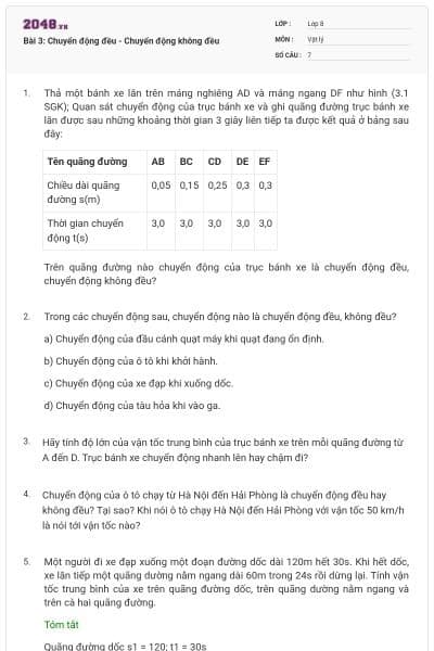Bài 3: Chuyển động đều - Chuyển động không đều