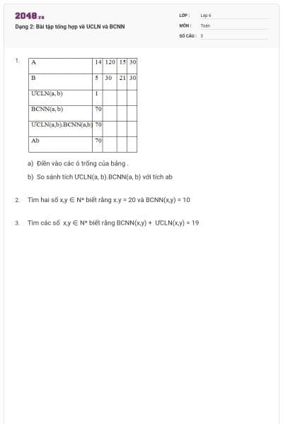 Dạng 2: Bài tập tổng hợp về UCLN và BCNN