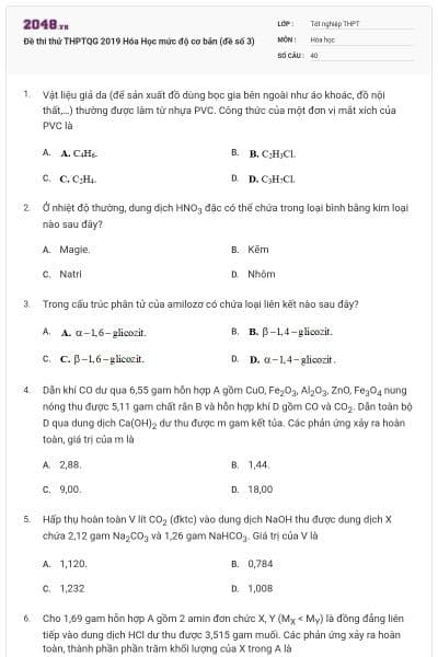 Đề thi thử THPTQG 2019 Hóa Học mức độ cơ bản (đề số 3)