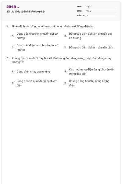 Bài tập ví dụ Định tính về dòng điện