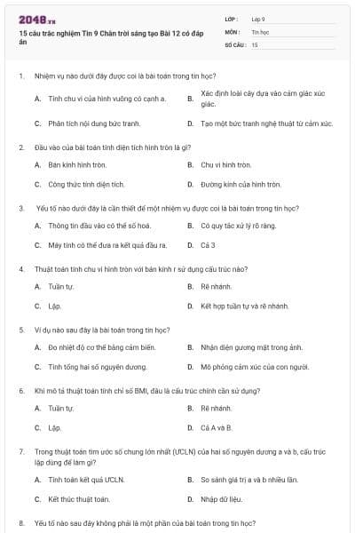 15 câu trắc nghiệm Tin 9 Chân trời sáng tạo Bài 12 có đáp án