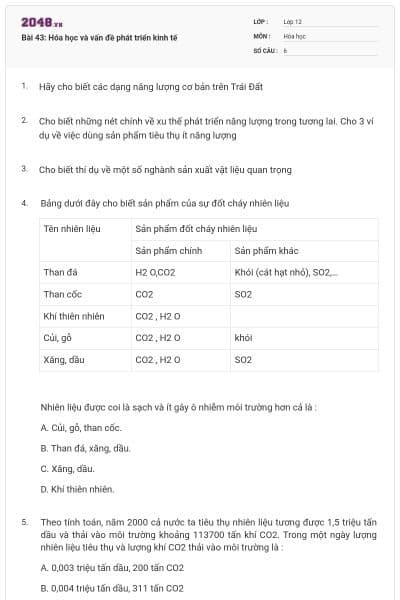 Bài 43: Hóa học và vấn đề phát triển kinh tế