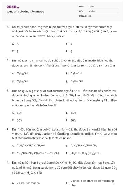 DẠNG 3: PHẢN ỨNG TÁCH NƯỚC