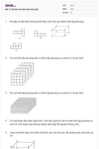 Bài 3: Thể tích của hình hộp chữ nhật