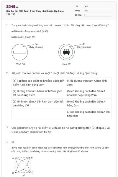 Giải bài tập SGK Toán 9 tập 1 hay nhất Luyện tập trang 100-101