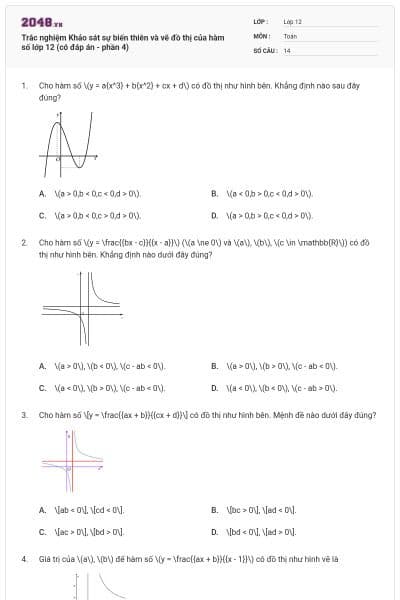 Trắc nghiệm Khảo sát sự biến thiên và vẽ đồ thị của hàm số lớp 12 (có đáp án - phần 4)