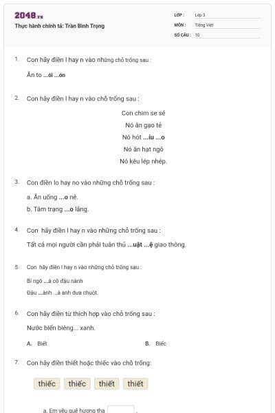 Thực hành chính tả: Trần Bình Trọng
