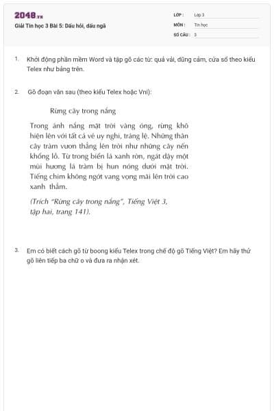 Giải Tin học 3 Bài 5: Dấu hỏi, dấu ngã