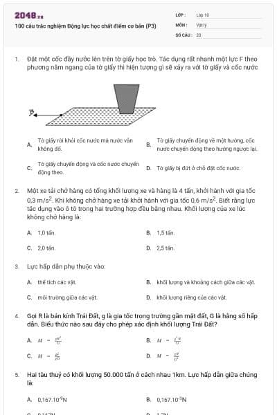 100 câu trắc nghiệm Động lực học chất điểm cơ bản (P3)