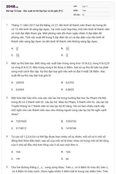 Bài tập Tổ hợp - Xác suất ôn thi Đại học có lời giải (P1)