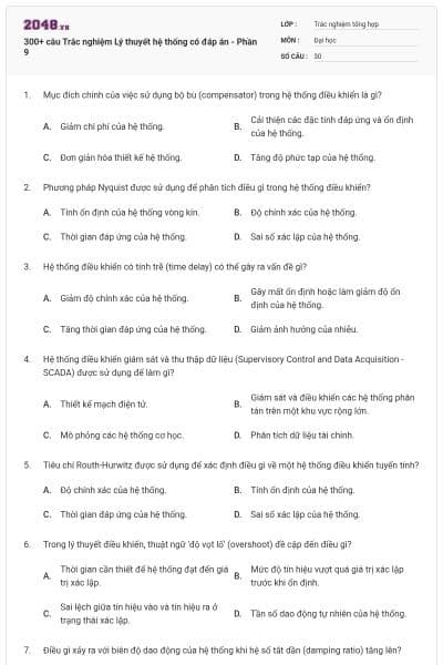 300+ câu Trắc nghiệm Lý thuyết hệ thống có đáp án - Phần 9