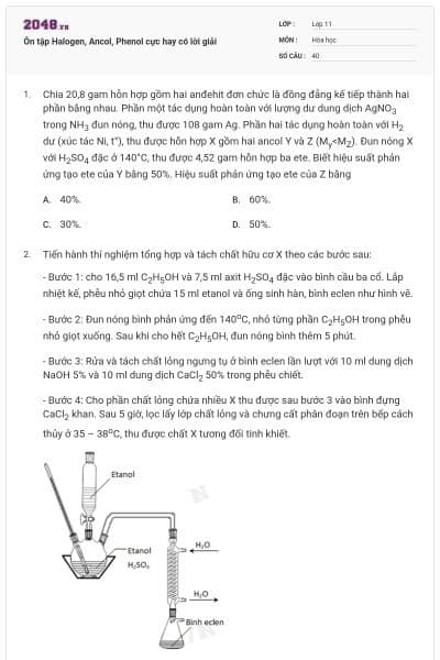 Ôn tập Halogen, Ancol, Phenol cực hay có lời giải