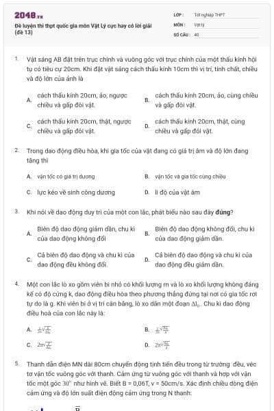 Đề luyện thi thpt quốc gia môn Vật Lý cực hay có lời giải (đề 13)
