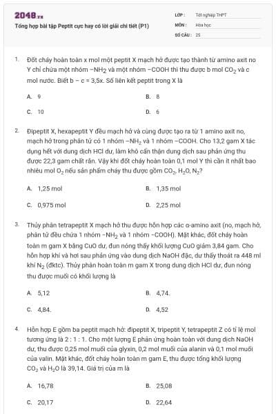Tổng hợp bài tập Peptit cực hay có lời giải chi tiết (P1)