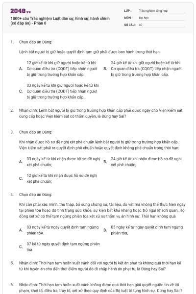 1000+ câu Trắc nghiệm Luật dân sự, hình sự, hành chính (có đáp án) - Phần 6