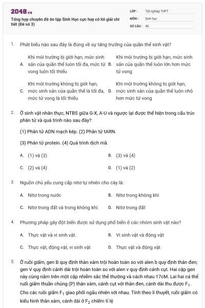 Tổng hợp chuyên đề ôn tập Sinh Học cực hay có lời giải chi tiết (Đề số 3)