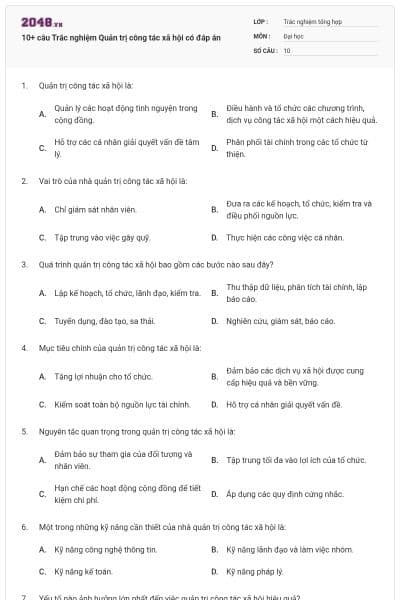10+ câu Trắc nghiệm Quản trị công tác xã hội có đáp án