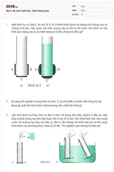 Bài 8: Áp suất chất lỏng - Bình thông nhau