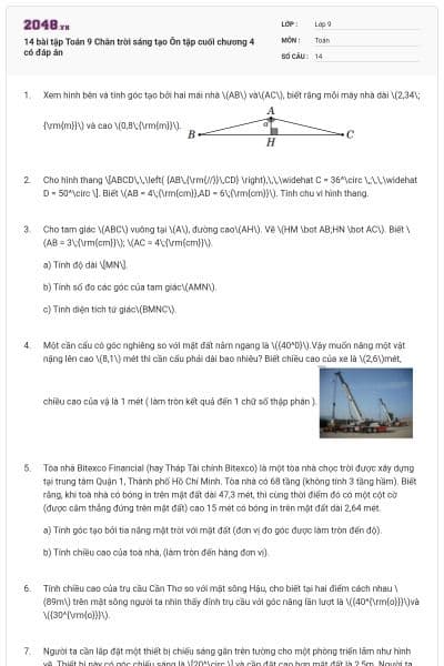 14 bài tập Toán 9 Chân trời sáng tạo Ôn tập cuối chương 4 có đáp án