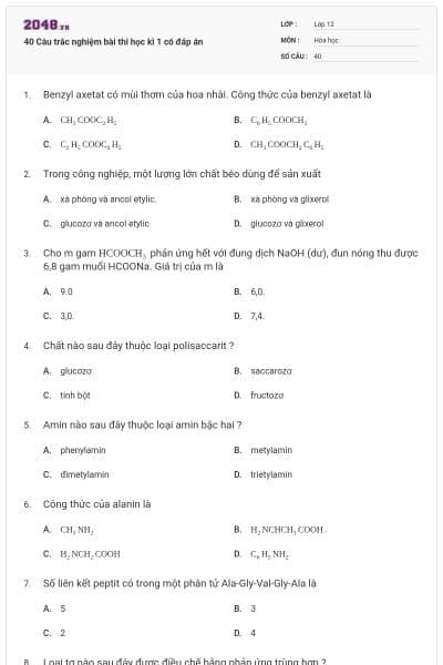 40 Câu trắc nghiệm bài thi học kì 1 có đáp án