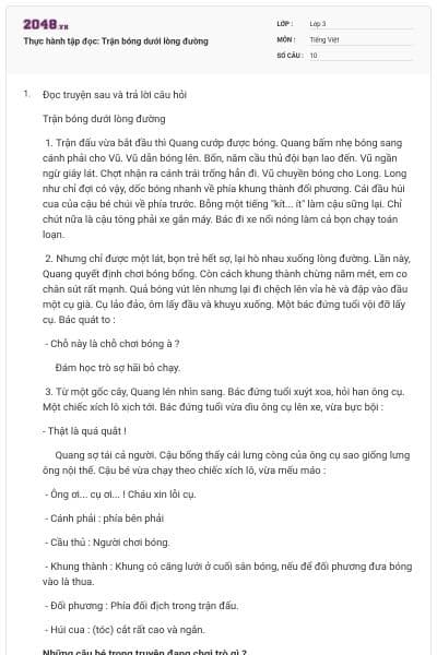 Thực hành tập đọc: Trận bóng dưới lòng đường