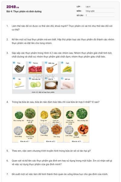 Bài 4: Thực phẩm và dinh dưỡng