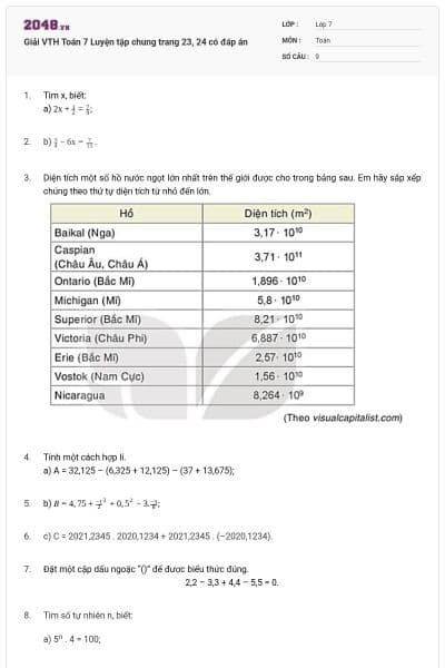 Giải VTH Toán 7 Luyện tập chung trang 23, 24 có đáp án