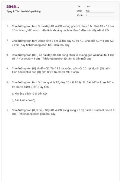 Dạng 1: Tính độ dài đoạn thẳng