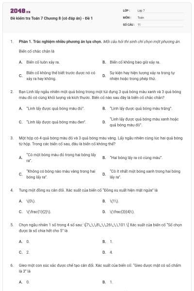 Đề kiểm tra Toán 7 Chương 8 (có đáp án) - Đề 1