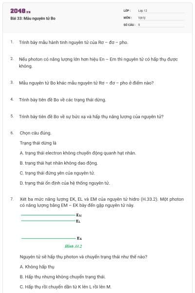 Bài 33: Mẫu nguyên tử Bo