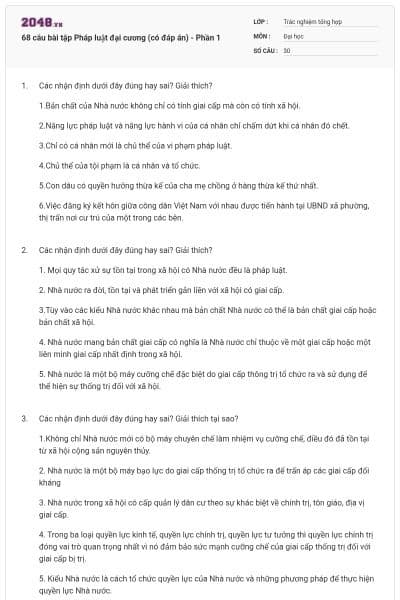 68 câu bài tập Pháp luật đại cương (có đáp án) - Phần 1
