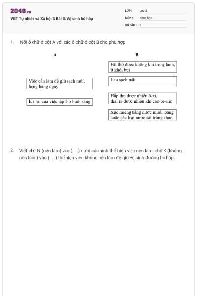 VBT Tự nhiên và Xã hội 3 Bài 3: Vệ sinh hô hấp