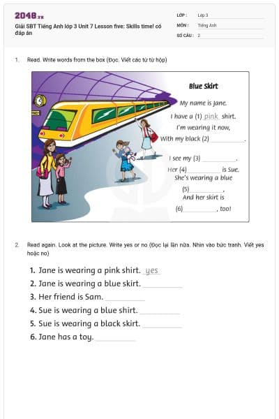 Giải SBT Tiếng Anh lớp 3 Unit 7 Lesson five: Skills time! có đáp án