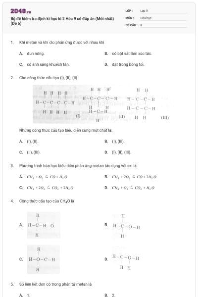 Bộ đề kiểm tra định kì học kì 2 Hóa 9 có đáp án (Mới nhất) (Đề 6)