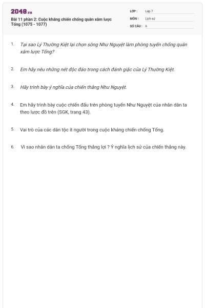 Bài 11 phần 2: Cuộc kháng chiến chống quân xâm lược Tống (1075 - 1077)