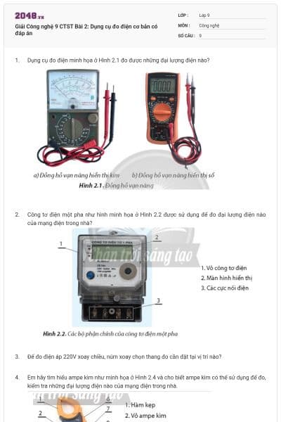 Giải Công nghệ 9 CTST Bài 2: Dụng cụ đo điện cơ bản có đáp án