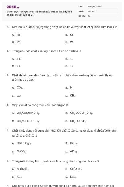 Đề thi thử THPTQG Hóa Học chuẩn cấu trúc bộ giáo dục có lời giải chi tiết (Đề số 21)