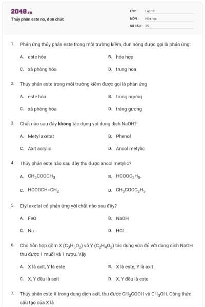 Thủy phân este no, đơn chức