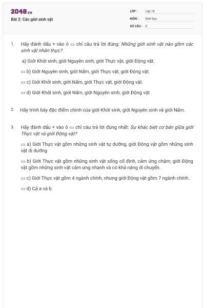 Bài 2: Các giới sinh vật