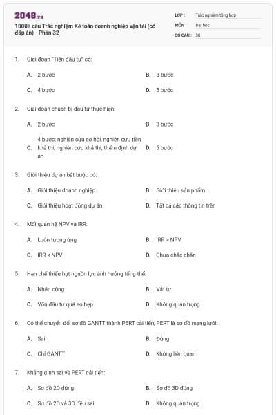 1000+ câu Trắc nghiệm Kế toán doanh nghiệp vận tải (có đáp án) - Phần 32